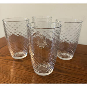 Set of 4 Pasabahce Glasses Tumblers Honeycomb Vintage Drinkware 5.5”